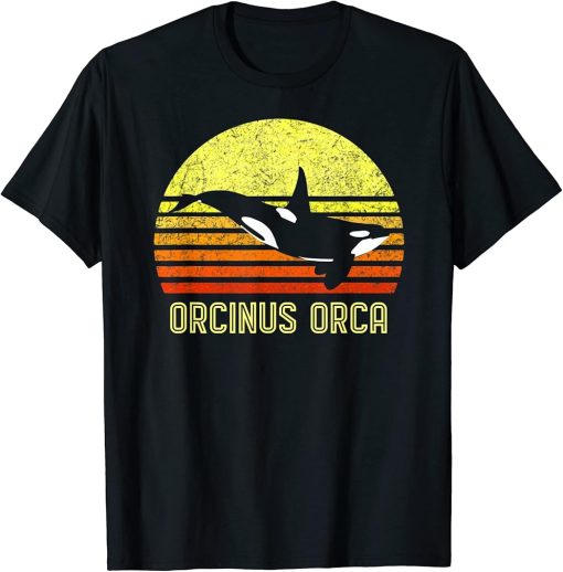 Orca Killer Whale Dolphin Marine Science Biologist Retro Sun T-Shirt